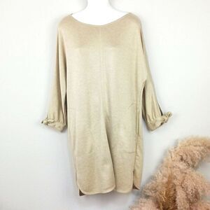 Max Studio Women's tan Weekend long-sleeve shirt dress with pockets sz M Casual